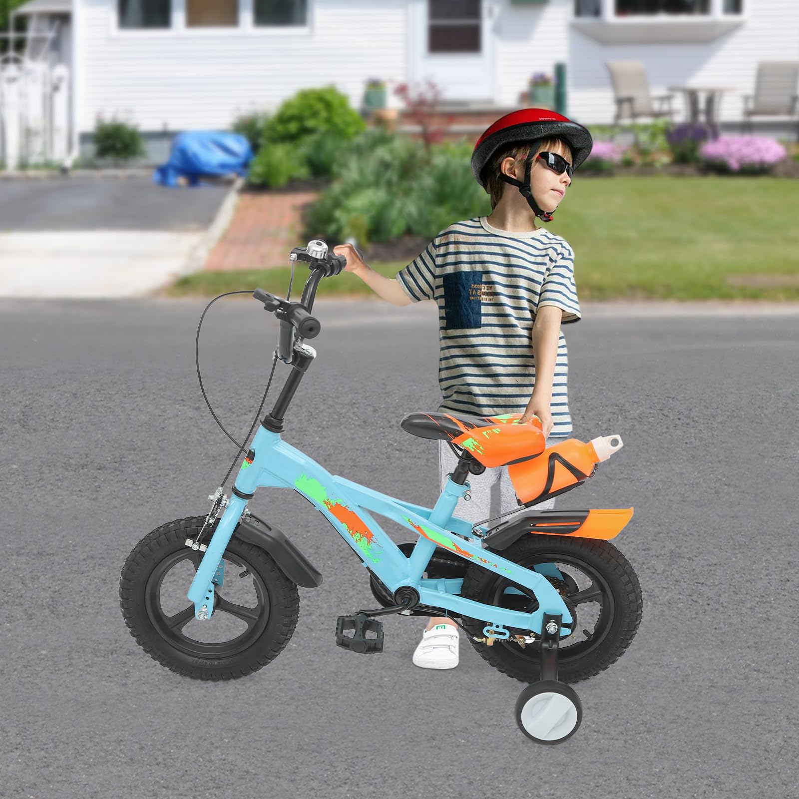 12 Zoll Kinderfahrrad, Kinder Fahrrad ab 2 Jahren mit Wasserflasche, Fahrrad Kinder für Jungen und Mädchen ab 2-5 Jahre, Upgraded Höhenverstellbar, Robustes Carbonstahl-Rahmen