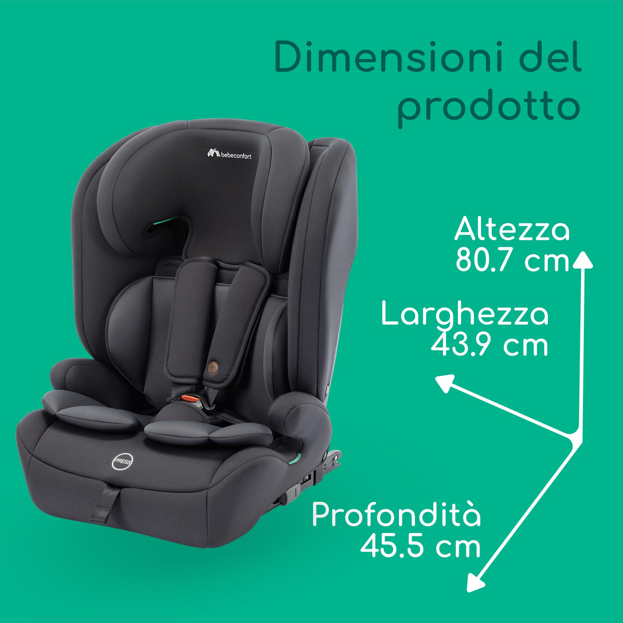 Bebeconfort EverFix Plus i-Size, Seggiolino Auto 9-36 kg Evolutivo, 15 Mesi-12 Anni, 76-150 cm, Seggiolino Auto ISOFIX, Protezione dagli Impatti Laterali, Poggiatesta 14 Posizioni, Full Black