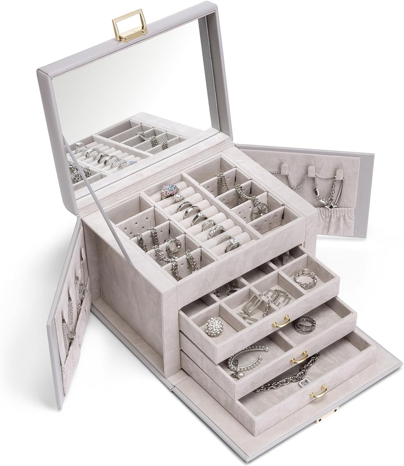 Vlando Schmuckkasten Schmuckbox mit 4 Ebenen, Schmuckschatulle PU Leder