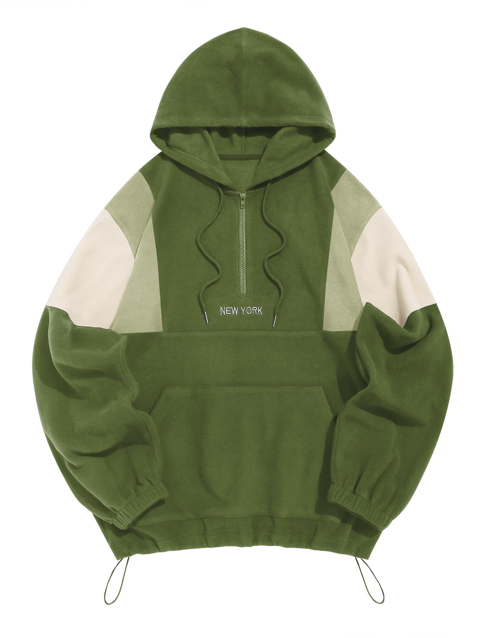 ZAFUL Felpa da uomo Colorblock NEW YORK con ricamo soffice pile polare mezza zip unisex felpa con cappuccio