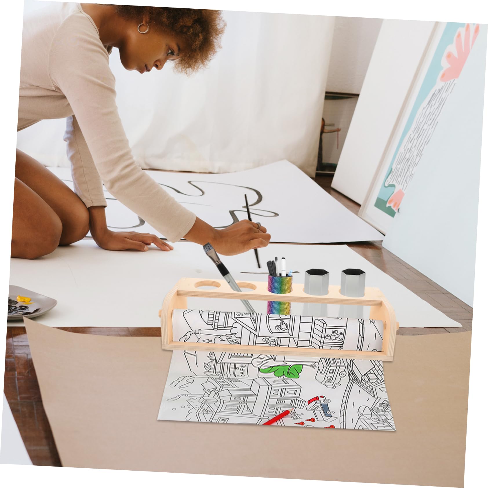 NUOBESTY Cavalletto in Legno Multifunzionale per Rotolo di Carta da Disegno, Risparmio Spazio, per Attività Creative e Schizzi dei Ragazzo Ragazza