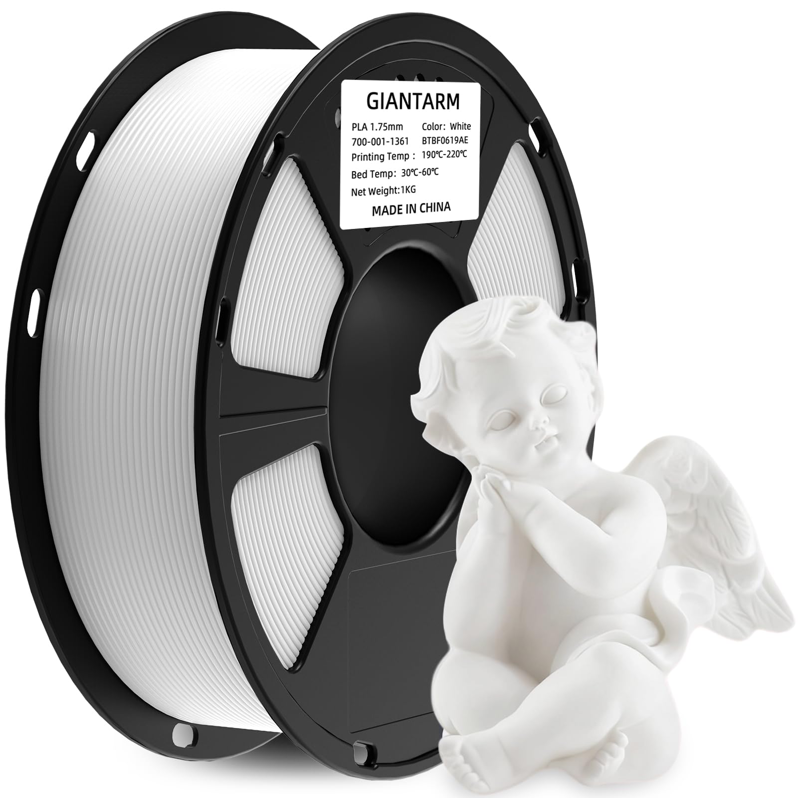 GIANTARM 3D Printer Filament, White Pla Filament, 1Kg(2.2lbs) Spool, 1.75mm Dimension Accuracy +/- 0.03mm, 3D Printing Filament