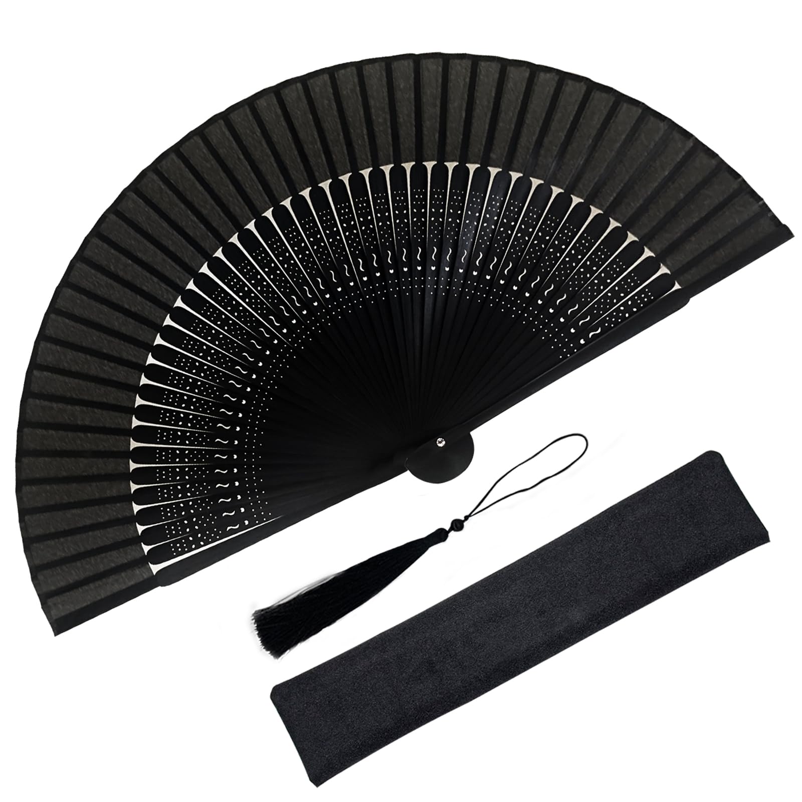 8.3”(21cm) Hand Fans for Women Foldable,Chinese Japanese Vintage Bamboo Silk Fan,Small Folding Hand Fan,for Line Dancing,Music Festival,Performance,Wedding Church Decoration,black bamboo bones