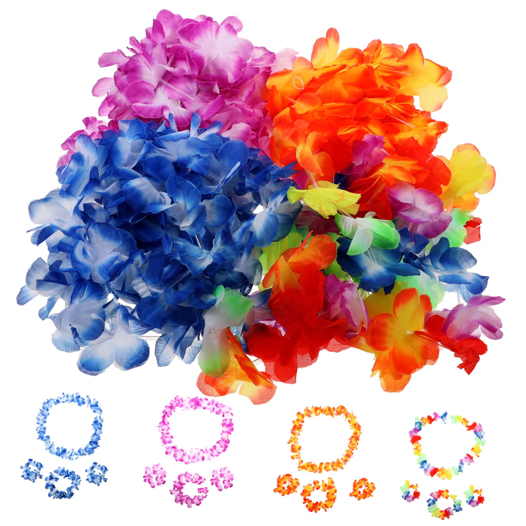 ABOOFAN 2 Sätze Hawaiianische Lei Blumengirlande künstliche blüten Weihnachtsdekoration Kinderarmbänder Halsketten Stirnband Hawaii-Blumenarmbänder Hawaii-Leinen Blütenblatt Kranz