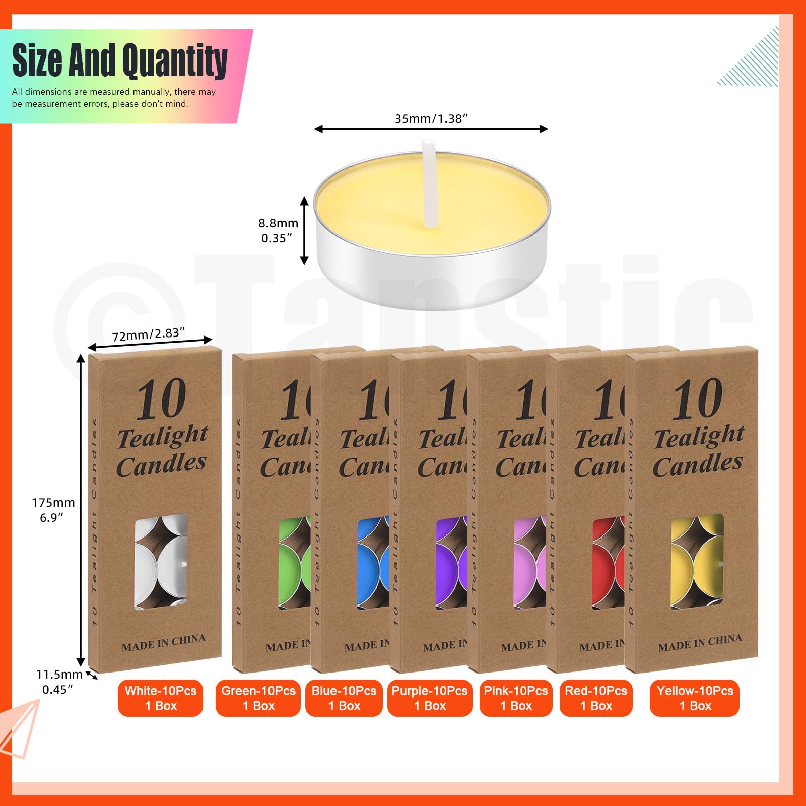 Tanstic 70Pcs Tea Lights Candles, 7 Colors Tealight Candles Aluminum Cup, Tea Cup Candles Bulk - Image 2