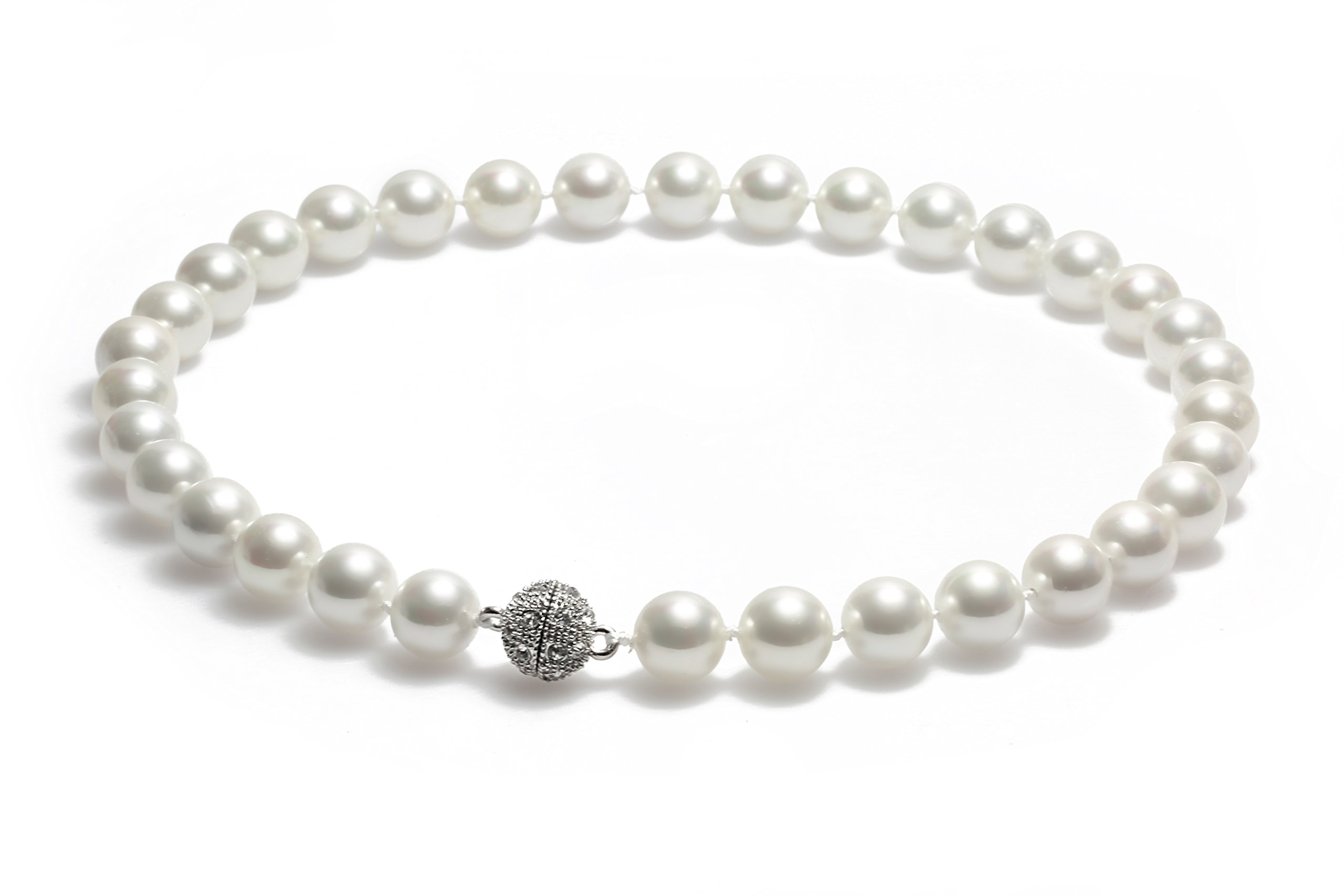 Perlenkette für Damen Magnetverschluß - mit weißen runden Perlen - Elegante Kette mit Muschelkernperlen für jeden Anlass - die Halskette - Choker Pearl Necklace für Frauen