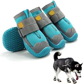 Dog Shoes for Small Medium Large Dogs, Anti-Slip Dog Boots and Paw Protectors,Breathable Dog Boots with Reflective Strips for Hot Pavement Winter Snow Hiking,Blue,3XL