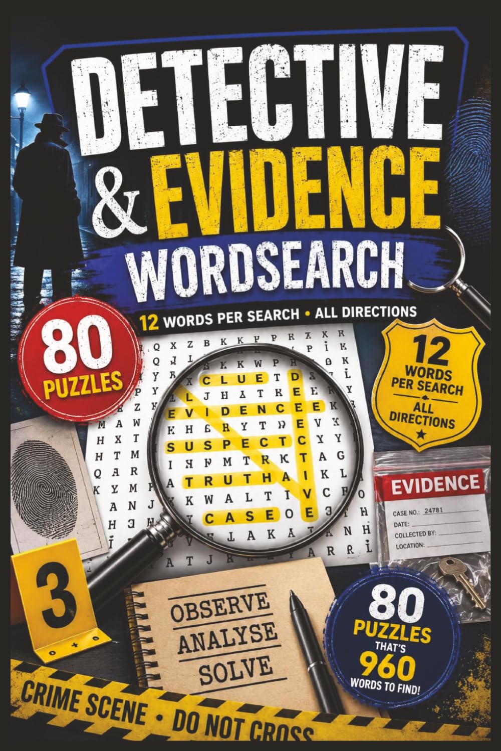 Detective & Evidence: Wordsearch | Crime Puzzle activity | Brain game (Crime wordsearch puzzle books)
