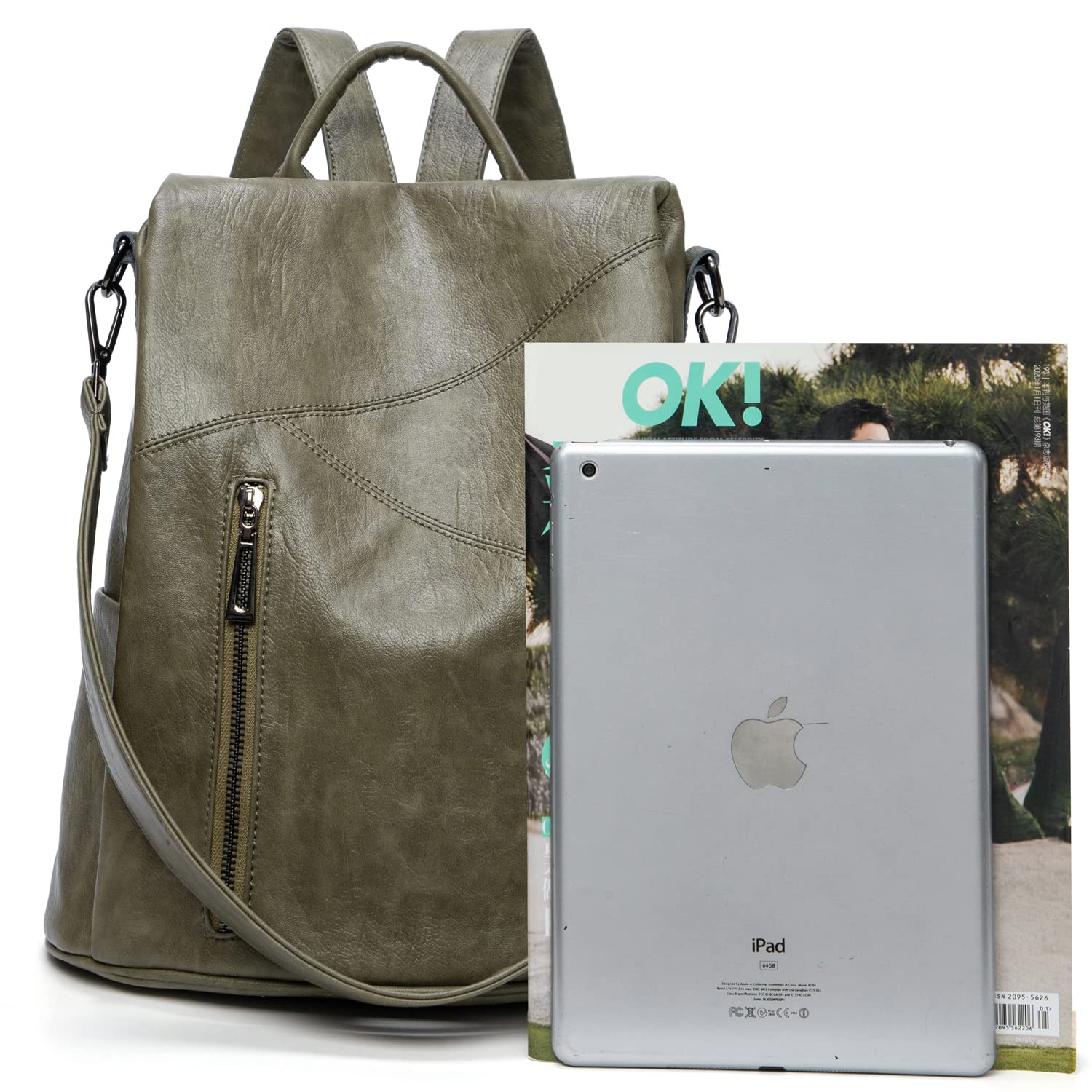 Mochila Antirrobo Mujer de PU Cuero Suave, Bolsa Casual Escolar con Correa de Hombro Extraíble como Bolsa Bandolera, Elegante Impermeable Grand Capacidad para Trabajo Oficina Escuela Viaje