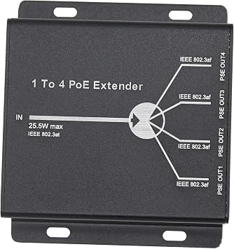 POE Extender RJ45 4-Port 10/100M IEEE802.3at (Power-in) to IEEE802.3af (Power-Out) for Ethernet/PoE Power AP, IP Camera, IP Telephone and Other Network equipments