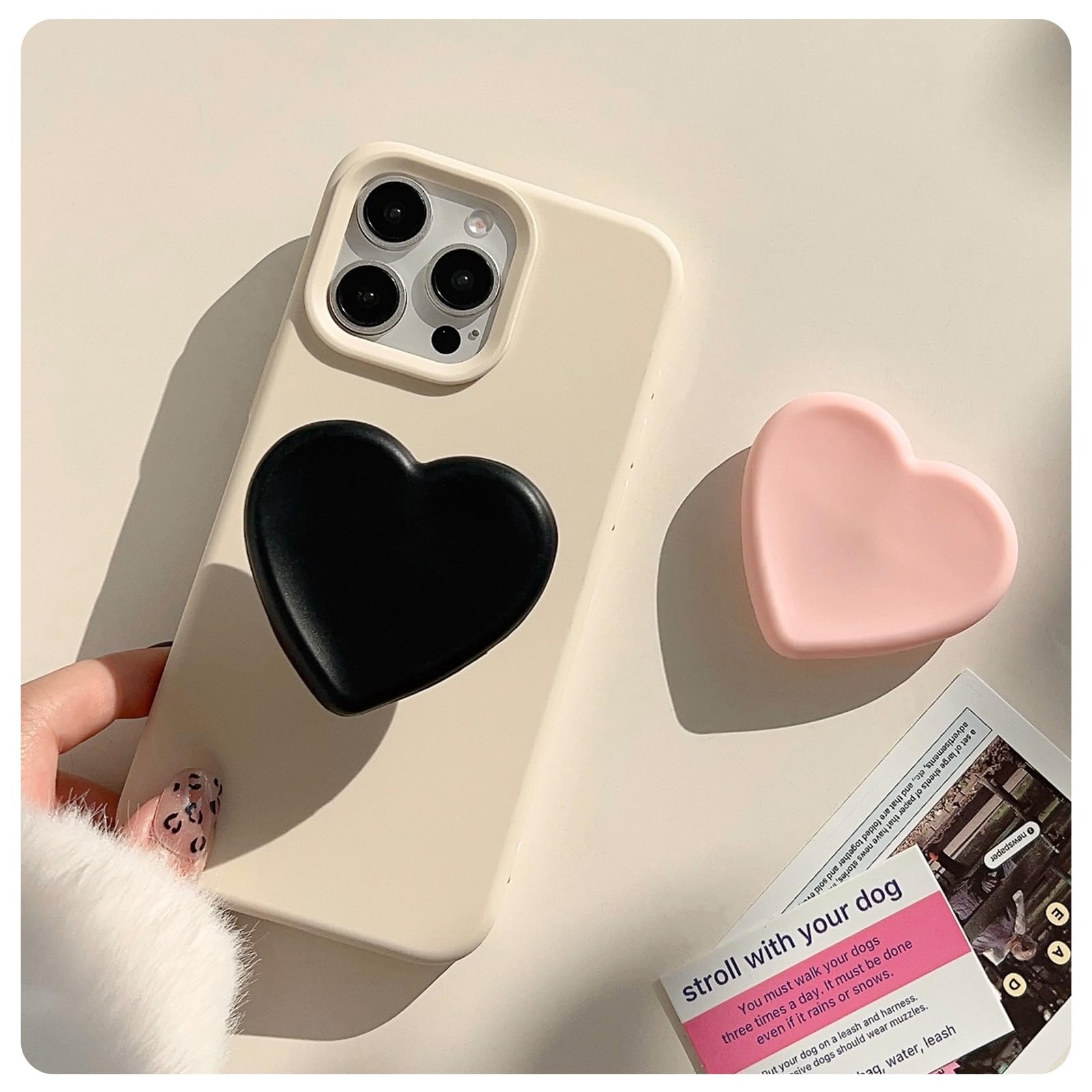 2PCS Heart-Shaped Silicone Mobile Phone Grip Stand, Collapsible Cellphone Finger Grip Holder for Smartphone Tablet Cell Phone Accessory Compatible phone case (Pink) — view 4