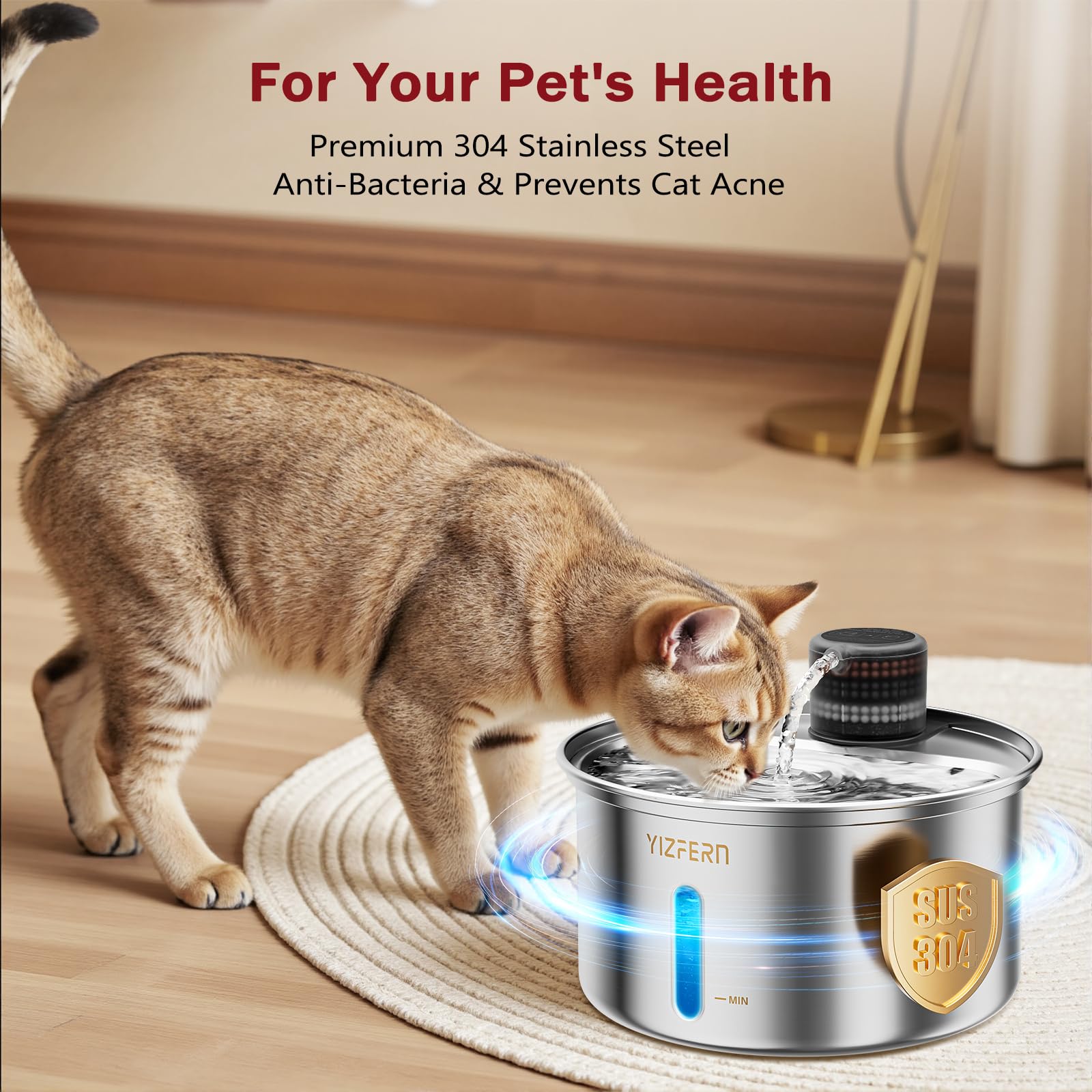 Cat Water Fountain Stainless Steel 108oz/3.2L Upgrade Dual-Filtration Pet Water Fountain for Cats Indoor, Ultra Quiet Dog Water Bowls Dispenser for Drinking, Automatic Cat Watering Supplies (White) - image 4