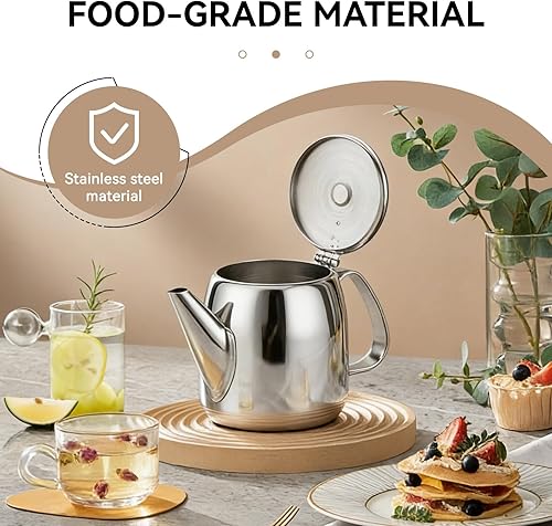Miniatura 3 de Agatige Hervidor de té, tetera de acero inoxidable de 20 onzas con boquilla corta, jarra de agua fría para café, té, bebidas, infusión para café,