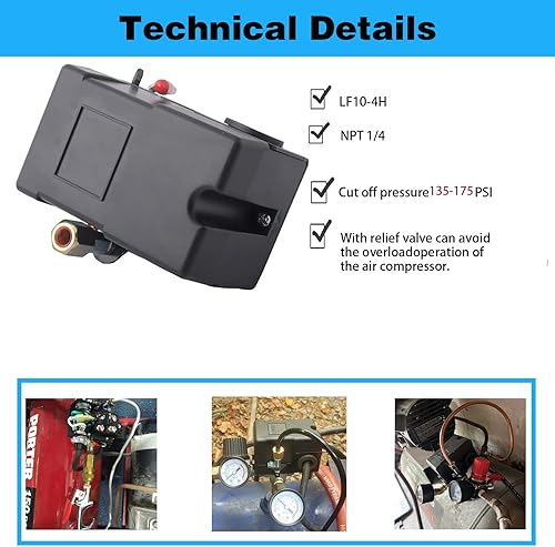 Miniatura 3 de Interruptor de presión resistente para compresor de aire 135-175 psi cuatro 4 puertos 26 amperios