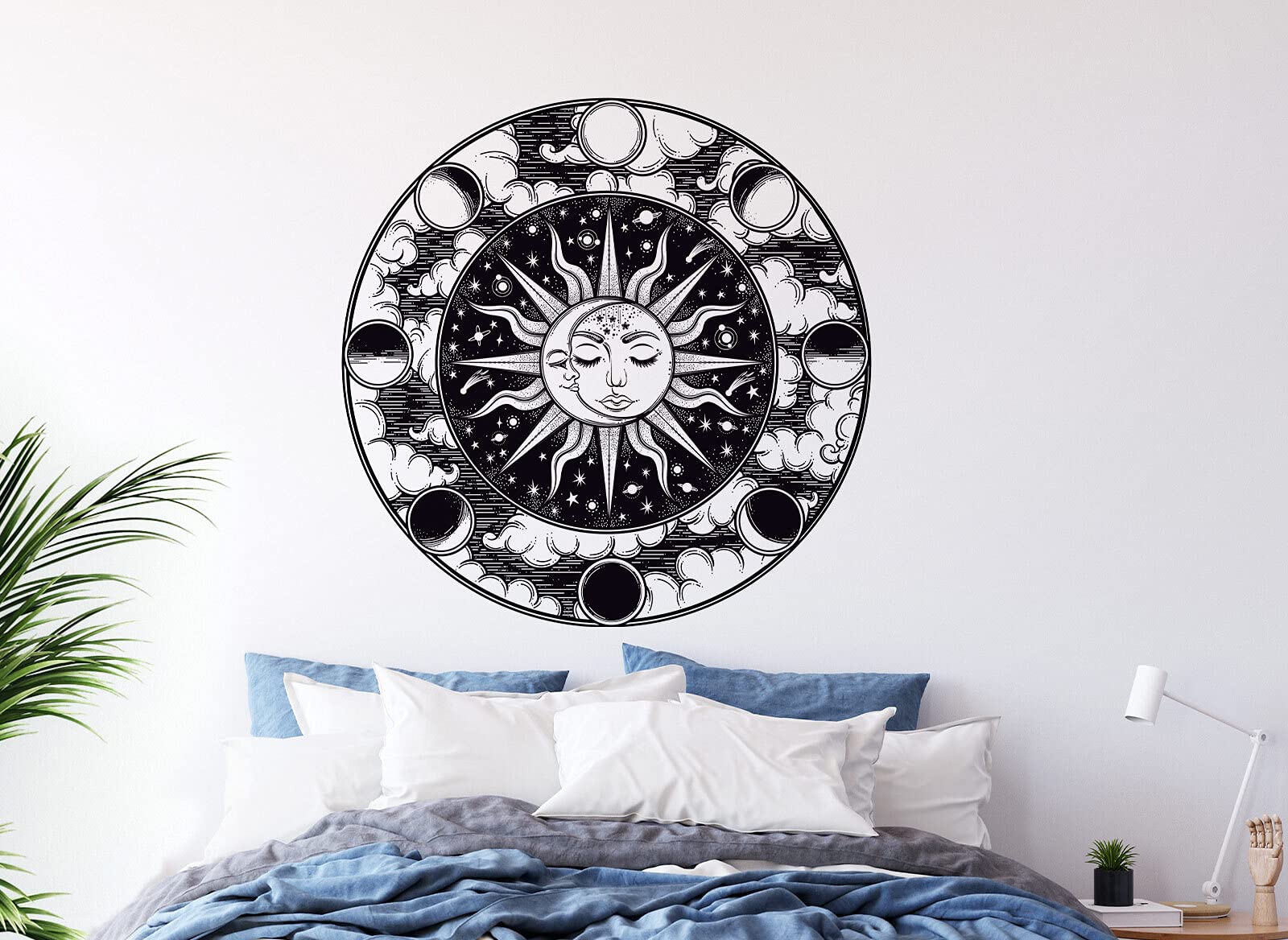 Grandora Wandtattoo Wandaufkleber Wandsticker heilige Geometrie Mond Wandbild Sonne Wanddeko Schlafzimmer Wohnzimmer Flur Tapete selbstklebend Vintage DL647-4