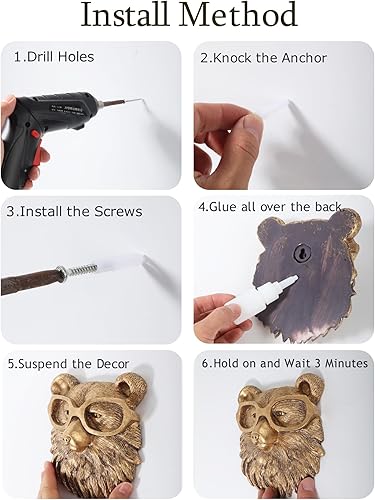 Miniatura 7 de UITWMKTG Decoración de pared dorada con cabeza de animal, escultura de pared, decoración del hogar, estatua para sala de estar, oficina, dormitorio,