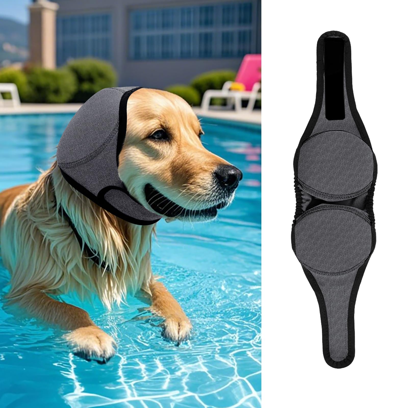 LIANZIMAU Dog Ear Covers for Bath, Swimming &amp; Grooming Water Resistant Dogs Shower Cap Reusable Dog Ear Protection for Noise, Blow Drying Adjustable Ear Wraps for Dogs Bathing Supplies