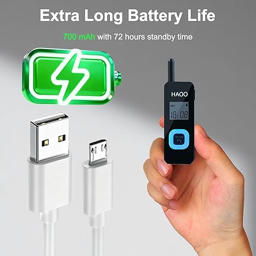 Miniatura 5 de Mini walkie talkies con auriculares, radio portátil de dos vías, transceptor FM, walkie talkie de largo alcance para esquí, senderismo, deportes al