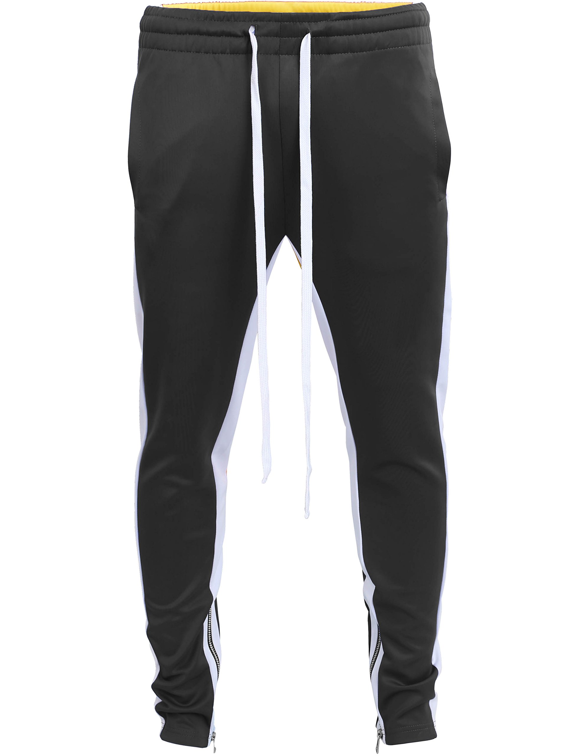 Mens Stripe Track Three Tone Pants Skinny Fit Stretch Casual Athletic Joggers (Large, tp0556_hgrn/red)