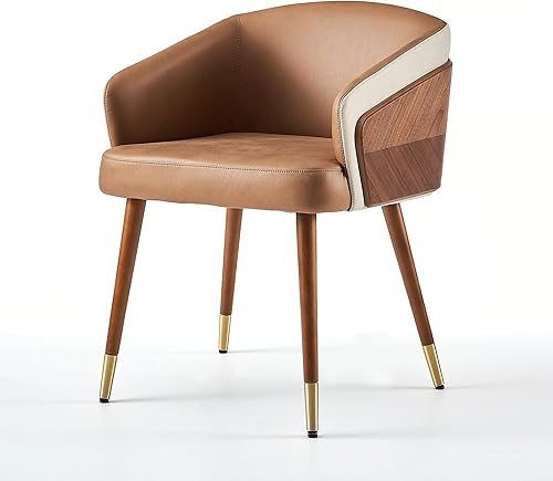 Miniatura 84 de ARTPLAN Uphoolsted - Silla de comedor moderna de mediados de siglo, piel sintética con nogal, silla con brazo acentuado, silla de estar con pies de