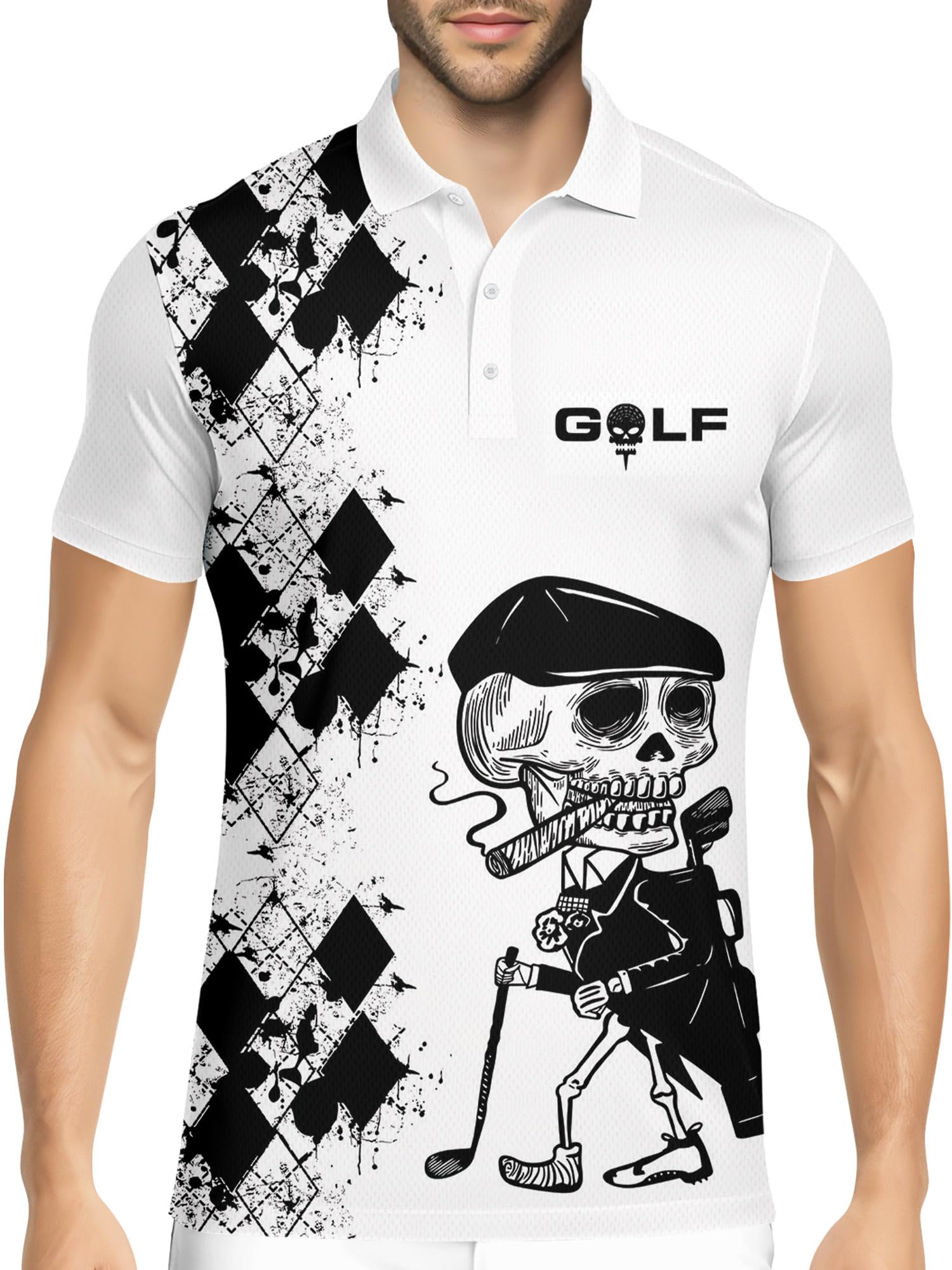 Funny Golf Shirts for Men Crazy Printed Pattern Colorful Wild Novelty Performance Moisture Wicking Mens Polo Shirt