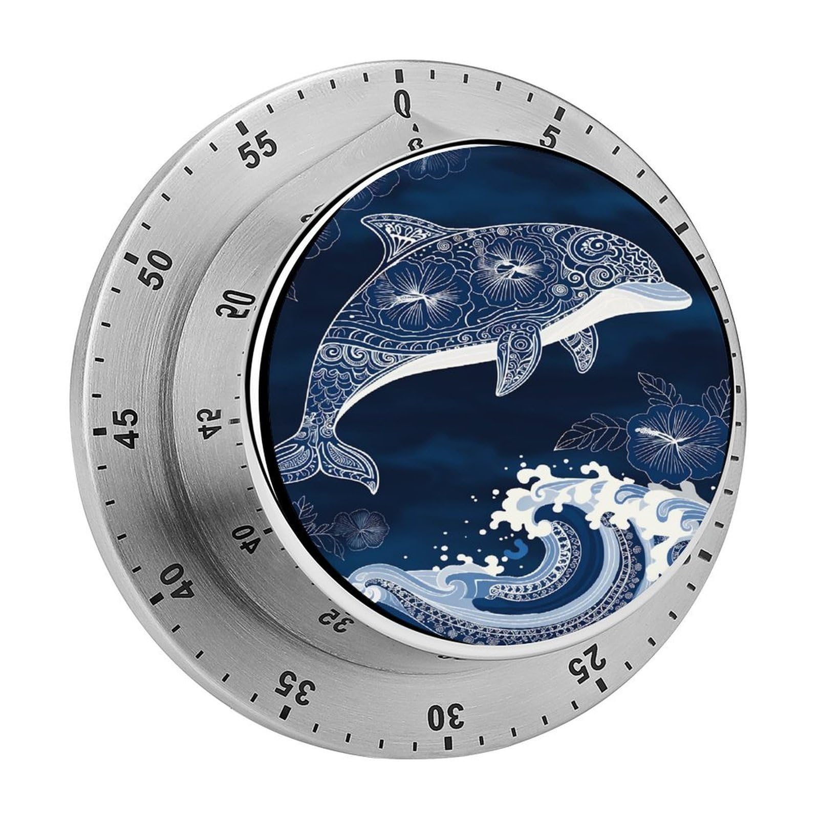 Dolphin Floral Wave Pattern 60 Minute Wind Up Timer,Visual Mechanical Magnetic Timer with Loud Alarm for Kitchen