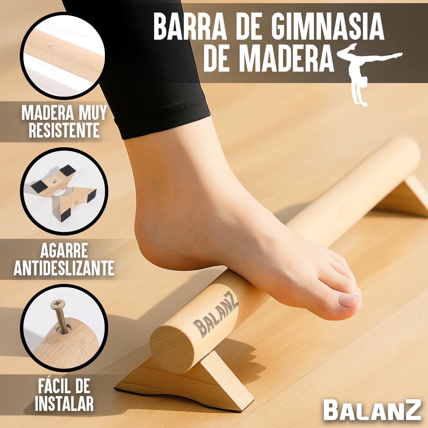 Original Cup Balanz Barra de Gimnasia de Madera Haya 100×10×8 cm | Niños & Adultos | Barra de Equilibrio para Motricidad & Rehabilitación | Gimnasio en Casa, Musculación Suave, Fisioterapia | Aerobik