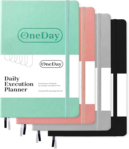 One Day - Agenda de ejecución diaria - Paquete de 4 - Diario de gratitud diario sin fecha con citas positivas - Cuadernos diarios de gestión de