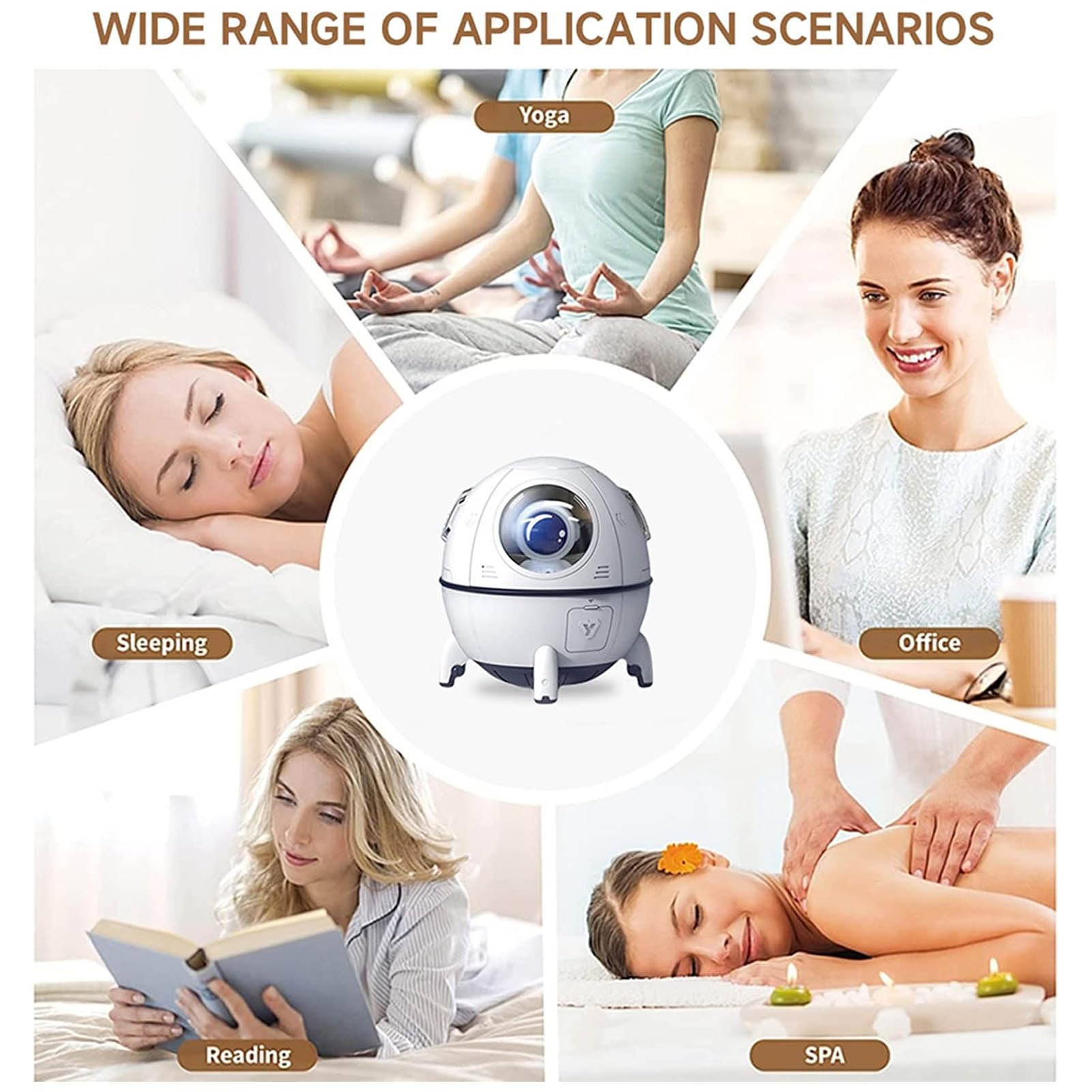 Acouto Humidificador de Aire de Cápsula Espacial, Material ABS, Niebla de Dos Niveles para Oficina y Coche, Humidificadores Portátiles de Niebla Fría con Batería de 1200 MAh