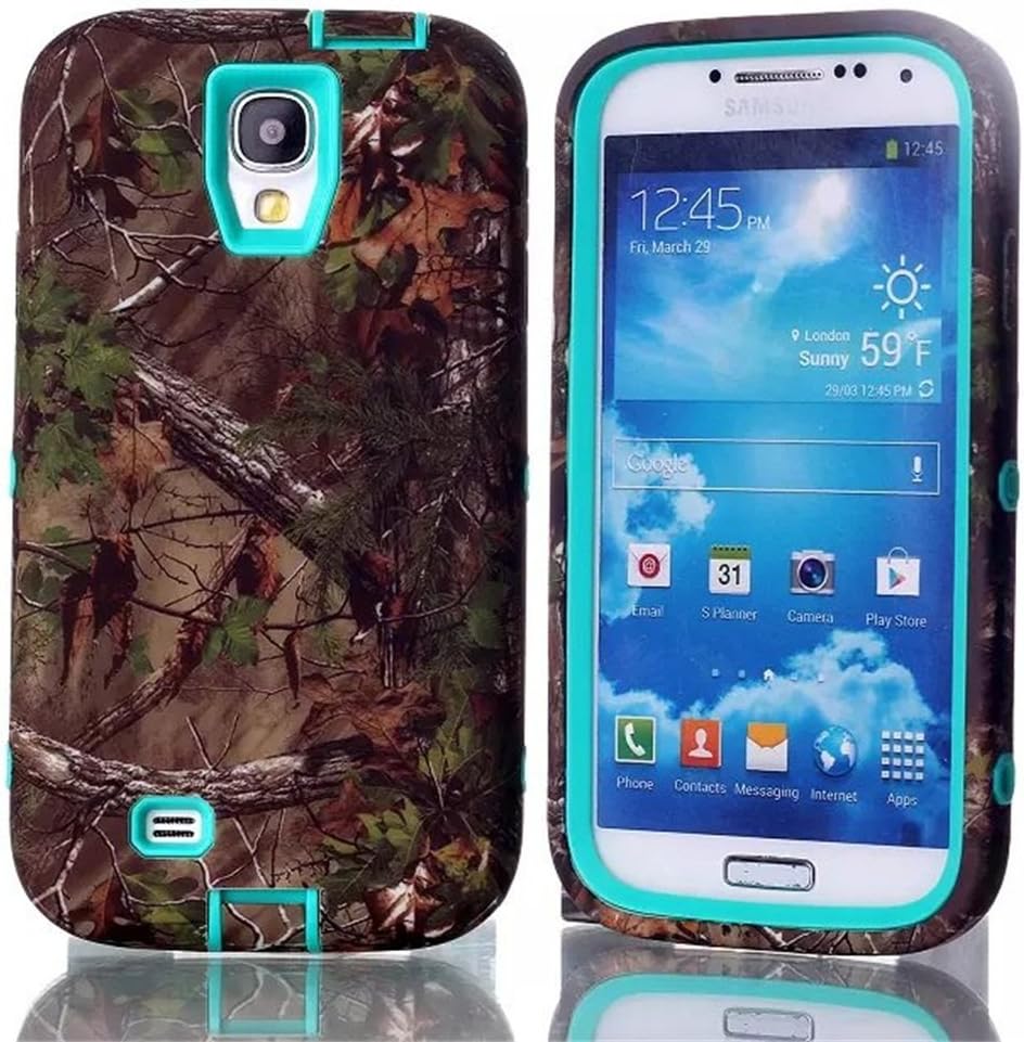 Samsung Galaxy S4 Case, LERBO Tree Camouflage Camo Hybrid Hard Soft Case Cover for Samsung Galaxy S4 i9500(Light Blue)