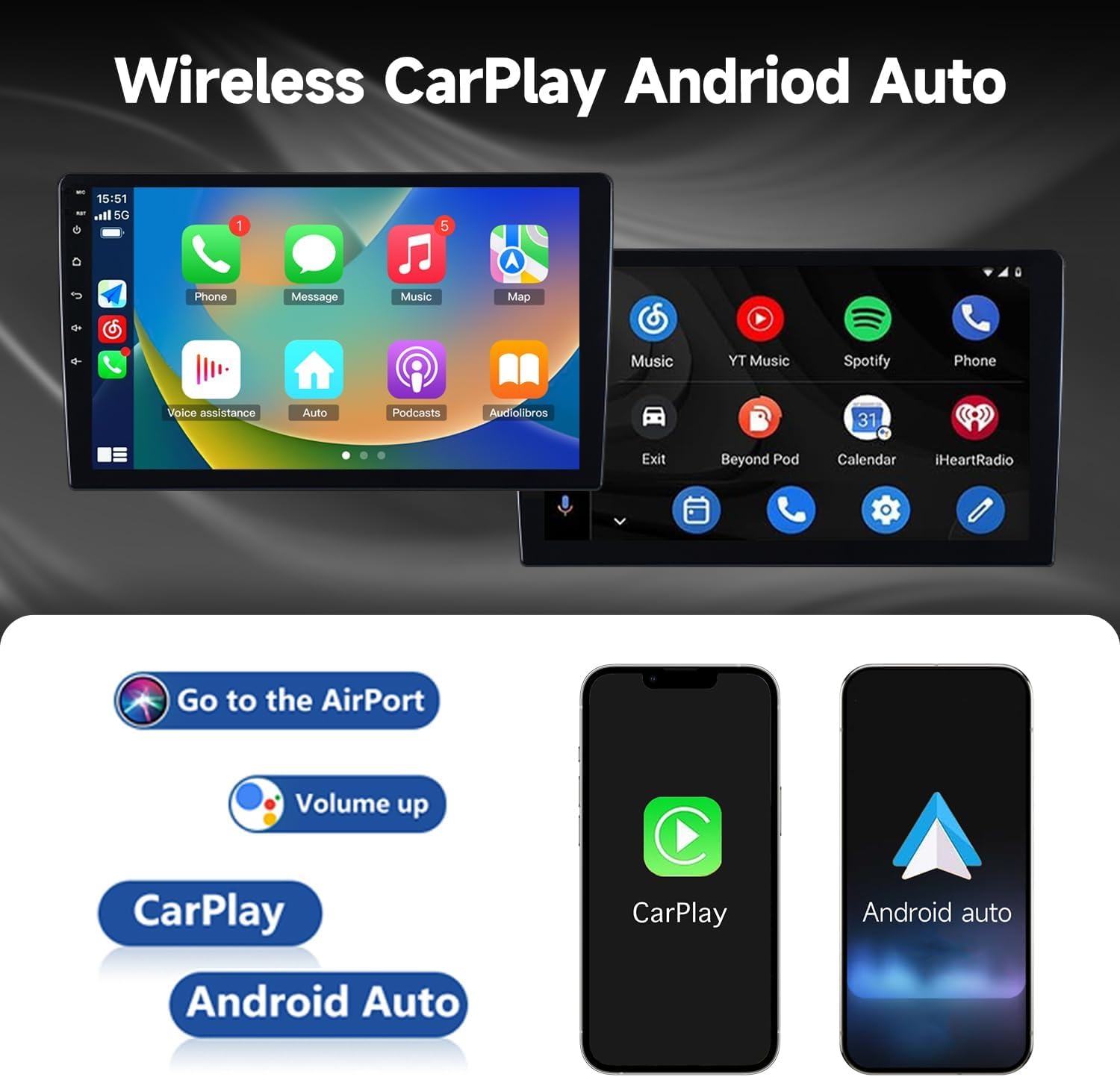 Autoradio 9" Android per Jeep Renegade 2014 2015 2016 2017 2018 2019 2020, Wireless CarPlay Android Auto, Navigazione GPS, Bluetooth, WiFi, Schermo Touch HD, Supporto Retrocamera