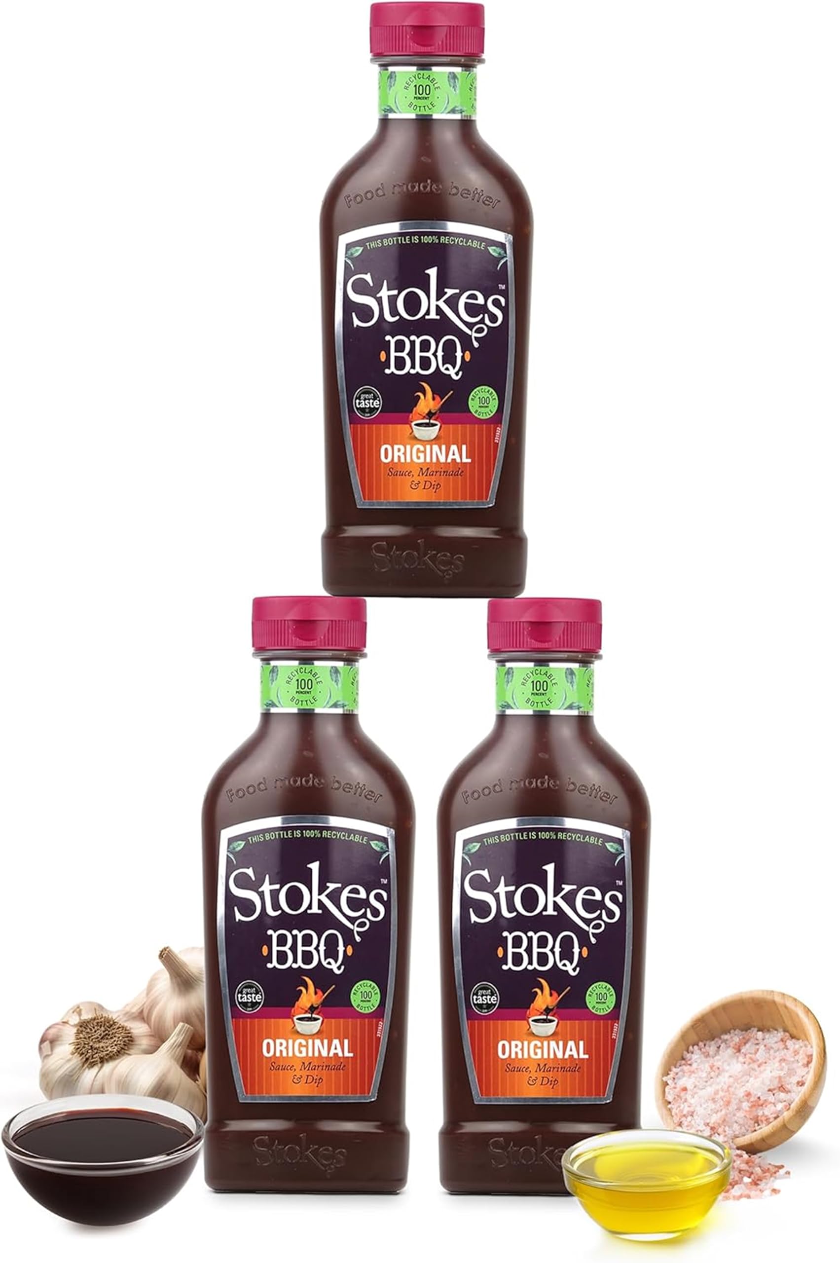 Original BBQ Sauce 3PK SQUEEZY, Rich & Smoky Barbecue Sauce, Perfect As A Sauce Or Dip, Award Winning Original Barbecue Sauce Marinade, Thick & Sweet BBQ Sauce Made With Honey, 510g