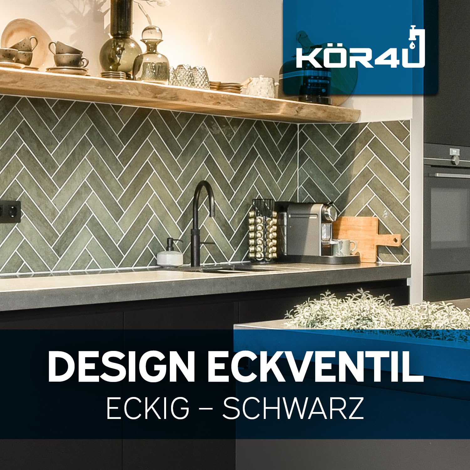 kör4u Válvula de esquina de diseño premium de 1/2 x 3/8 pulgadas, con función de liberación rápida, para baño y cocina, incluye roseta, color negro mate