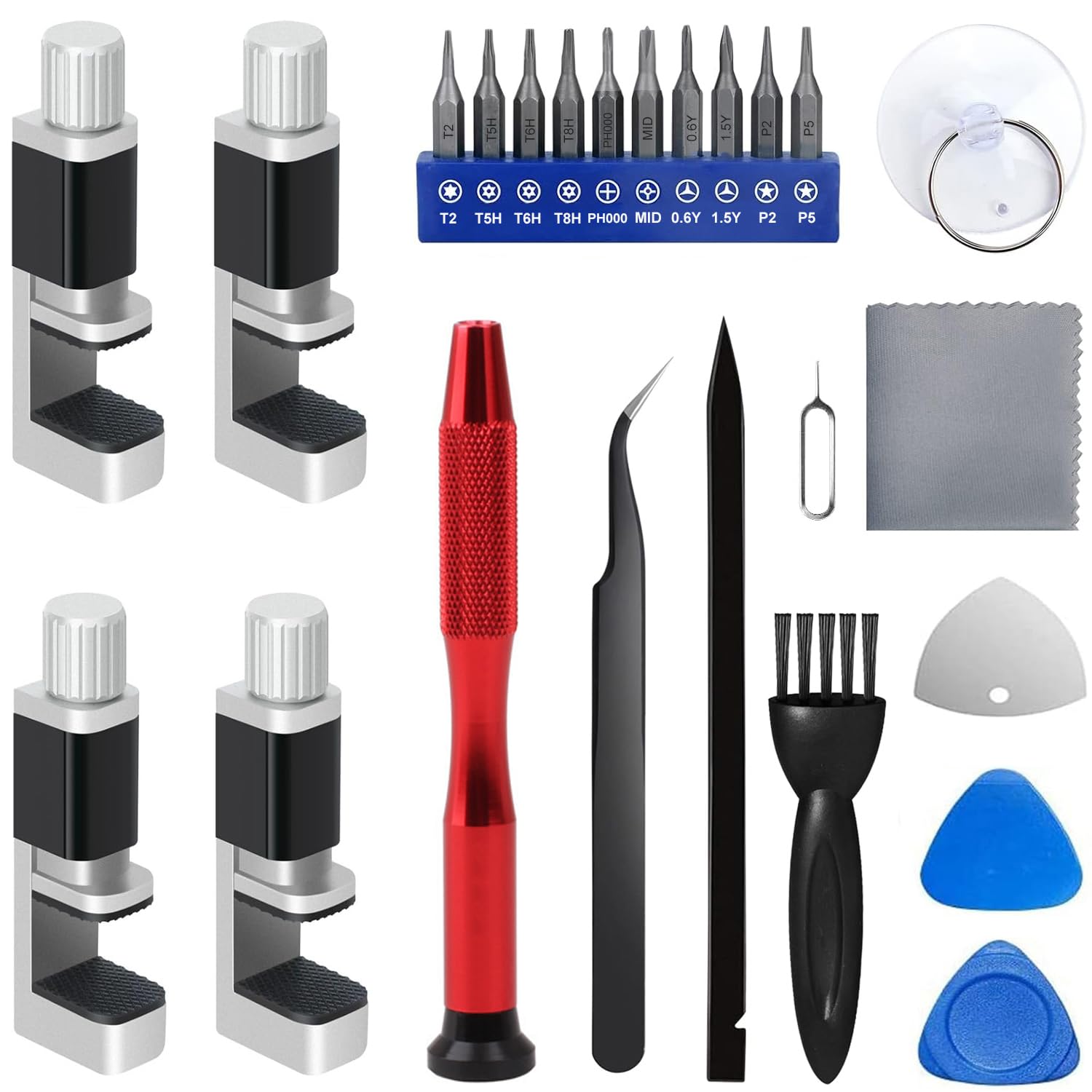 4Pcs Phone Screen Repair Tools Adjustable Screen Fastening Clamp Screen Clip Fixture Tools Compatible for iPhone, iPad, Samsung,Tablets,LCD Screen Rear Glass Repair with Screwdriver tool kits