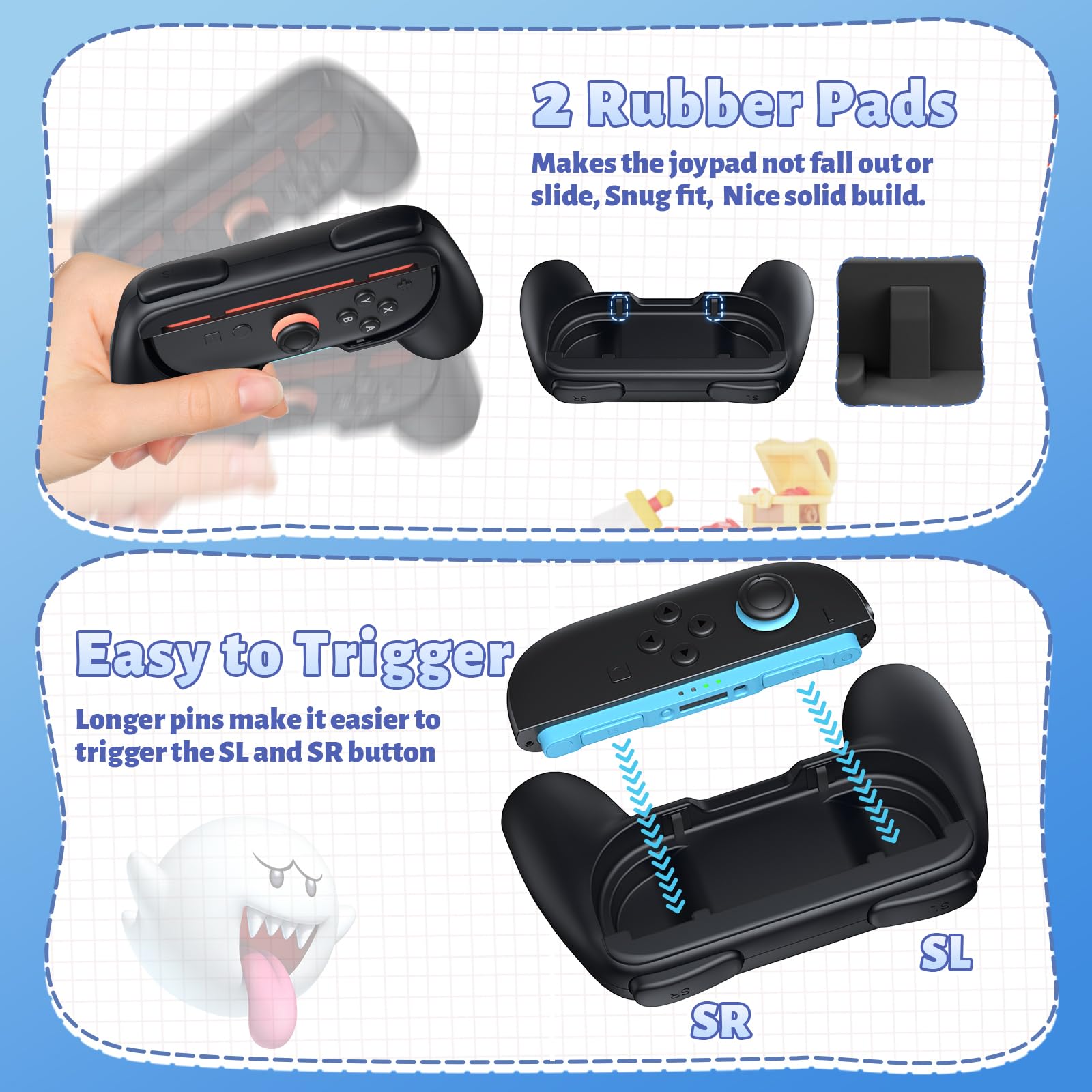 FASTSNAIL Grips for Nintendo Switch 2 (2025) for Joy-Con 2, Wear-Resistant & Anti-Slip Controllers Grips Handle Kit, Switch Holder Accessories for NS2 Controller, 2 Pack(Black) — view 5