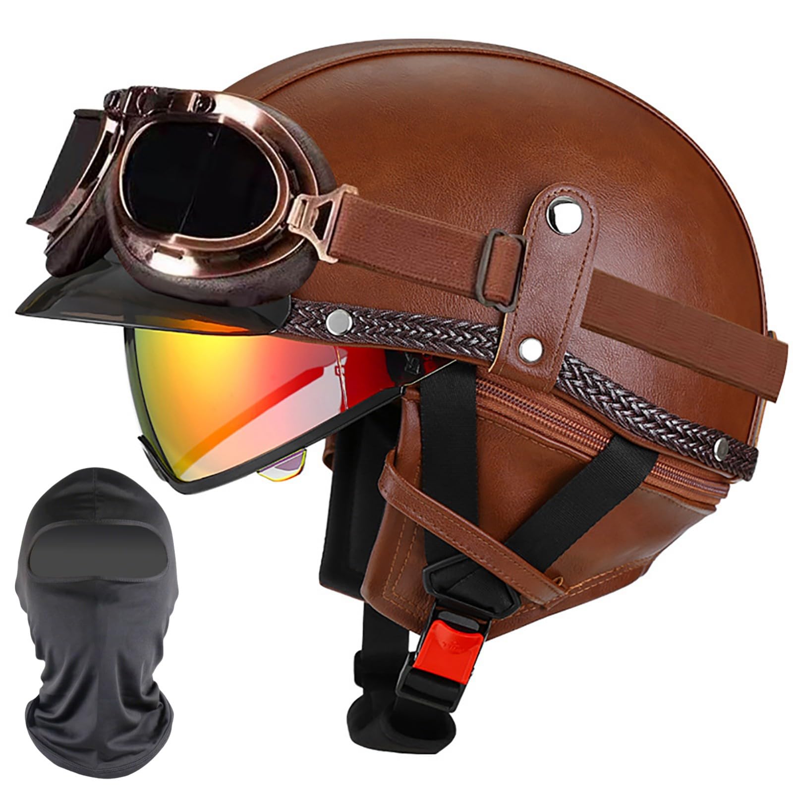 XYYYM Vintage Open Face Helmet Motorcycle Half Helmets, Motorbike Bike Cruiser Moped Scooter Jet Helmet, ECE Approved 57-64cm