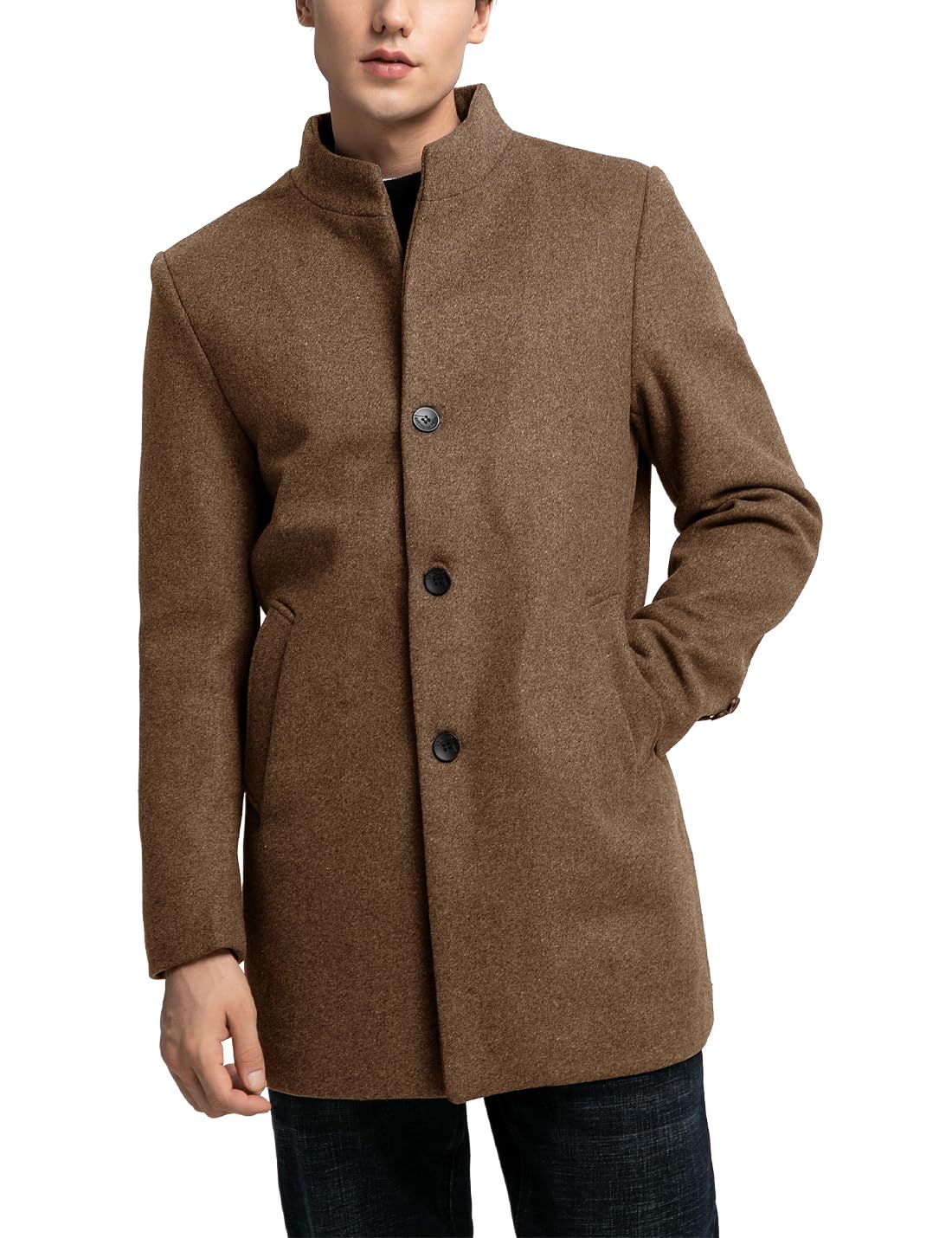 Sukany Cappotto da uomo in misto lana casual trench cappotto monopetto slim fit cappotto invernale caldo da lavoro