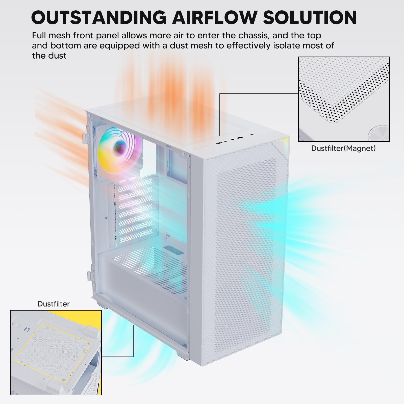 AL800 Mid Tower ATX - Carcasa de computadora para PC, diseño de apertura de puerta, tira LED ajustable, ventilador ARGB y PWM FDB preinstalado en la parte trasera, soporte para GPU serie 50 6