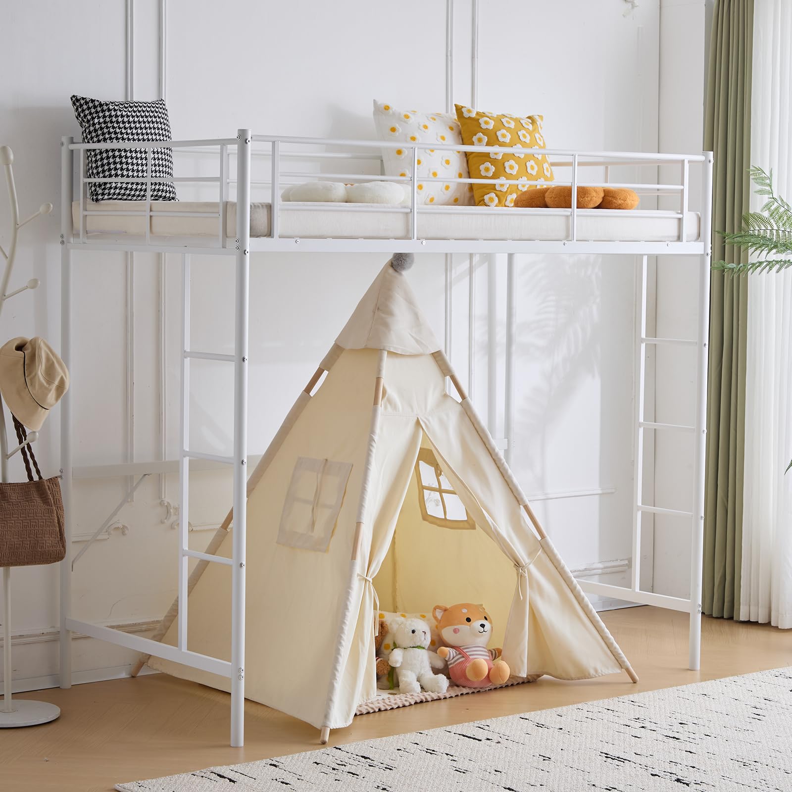 Bonnlo Loft Bed Full Size Kids Loft with 2 Stairs Design,Space-Saving Double Bed for Teens, Adults, Heavy Duty Metal Square Slat, No Box Spring Needed