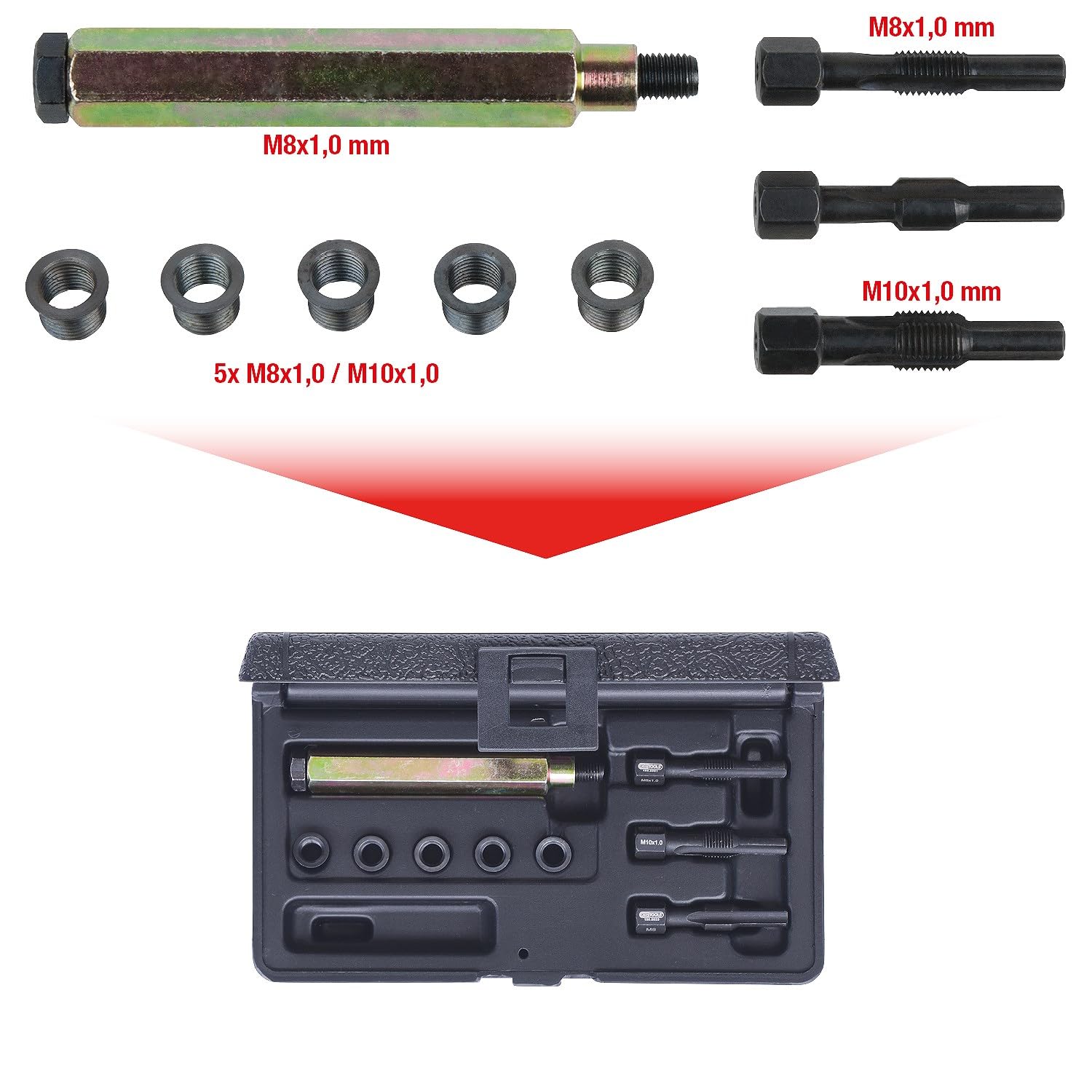 KS Tools 150.5020 Kit di riparazione THREADfix M8x1 p.candelette,9 pz
