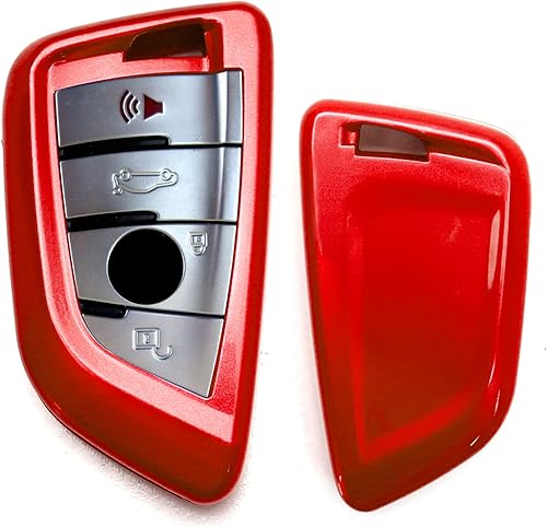 iJDMTOY Exact Fit - Carcasa para llave inteligente con control remoto rojo metálico brillante compatible con BMW X1 X4 X5 X6, serie 5, serie 7