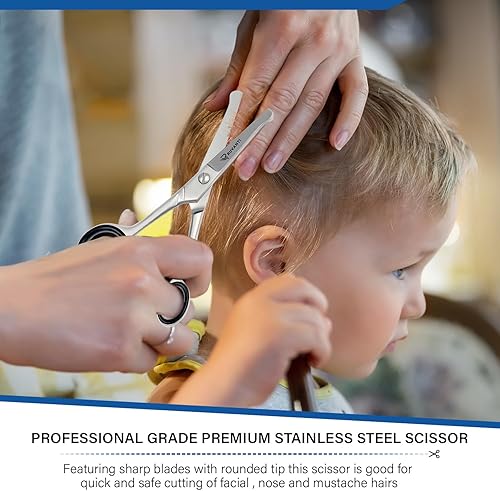 Miniatura 6 de Ruvanti Tijeras de corte de pelo para niños de 5.2 pulgadas, tijeras de peluquería de punta redondeada de seguridad para niños, bebés y recorte de