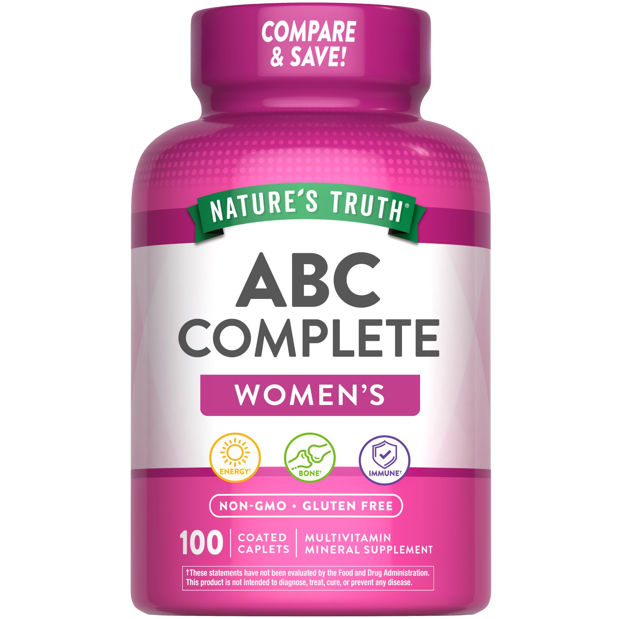 Multivitamin for Women with Iron | 100 Pills | Non-GMO & Gluten Free Supplement | ABC Complete