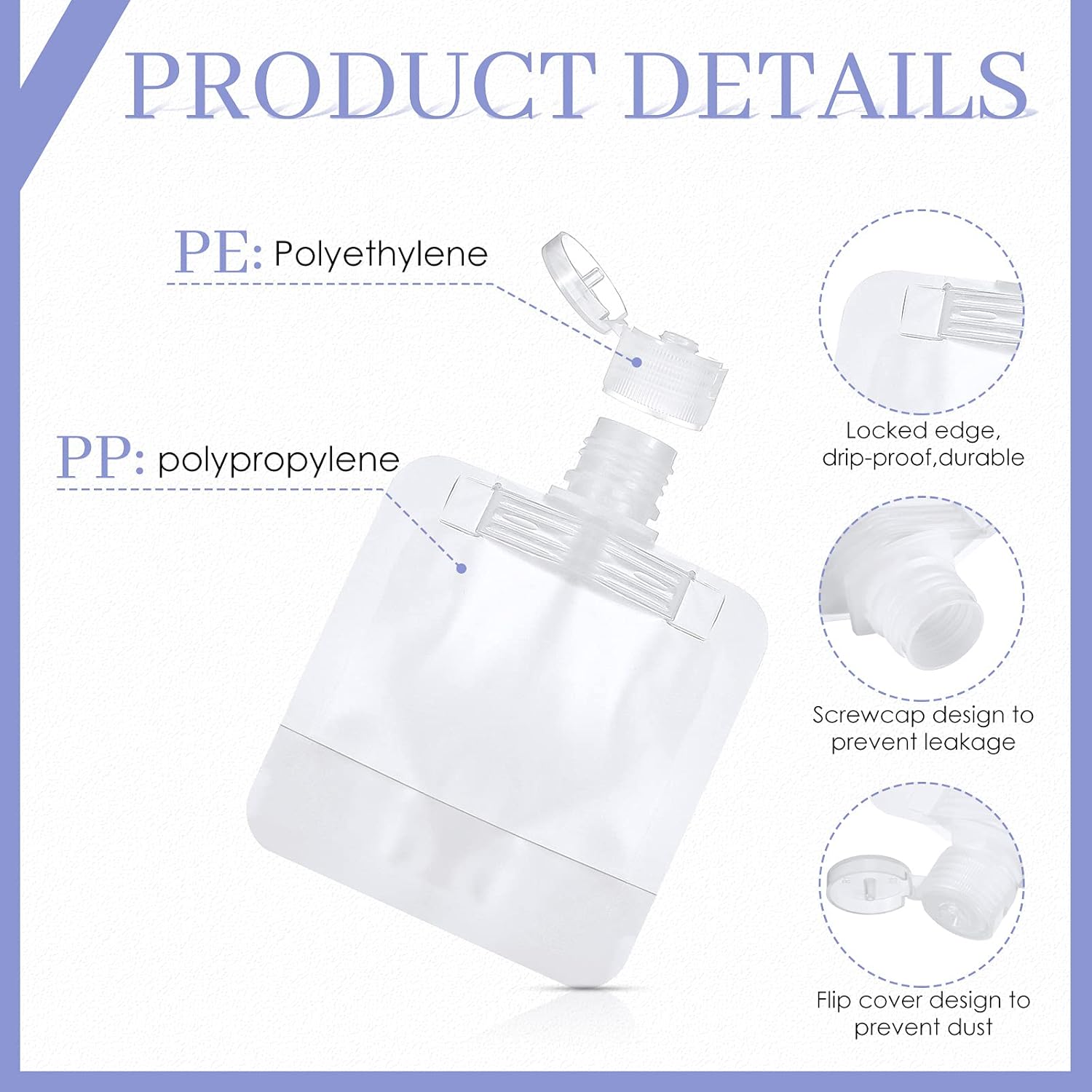 32 Pieces 50ml Travel Size Refillable Empty Pouch Leakproof Cosmetic Containers TSA Approved Stand Up Pouch Lotion Shampoo Shower Gel Squeezable Bags and 6 Pieces Stickers for Toiletry : Beauty & Personal Care