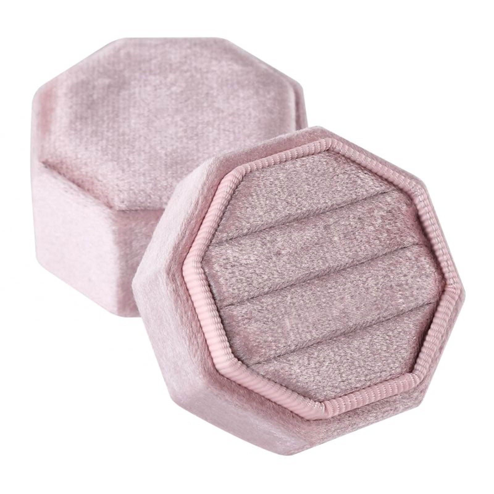 Kelisdi Crafted Octagonal Rings Container Flannel Jewelry Organizers Perfect for Three Rings Engagement Set Display Dustproof Storage Box