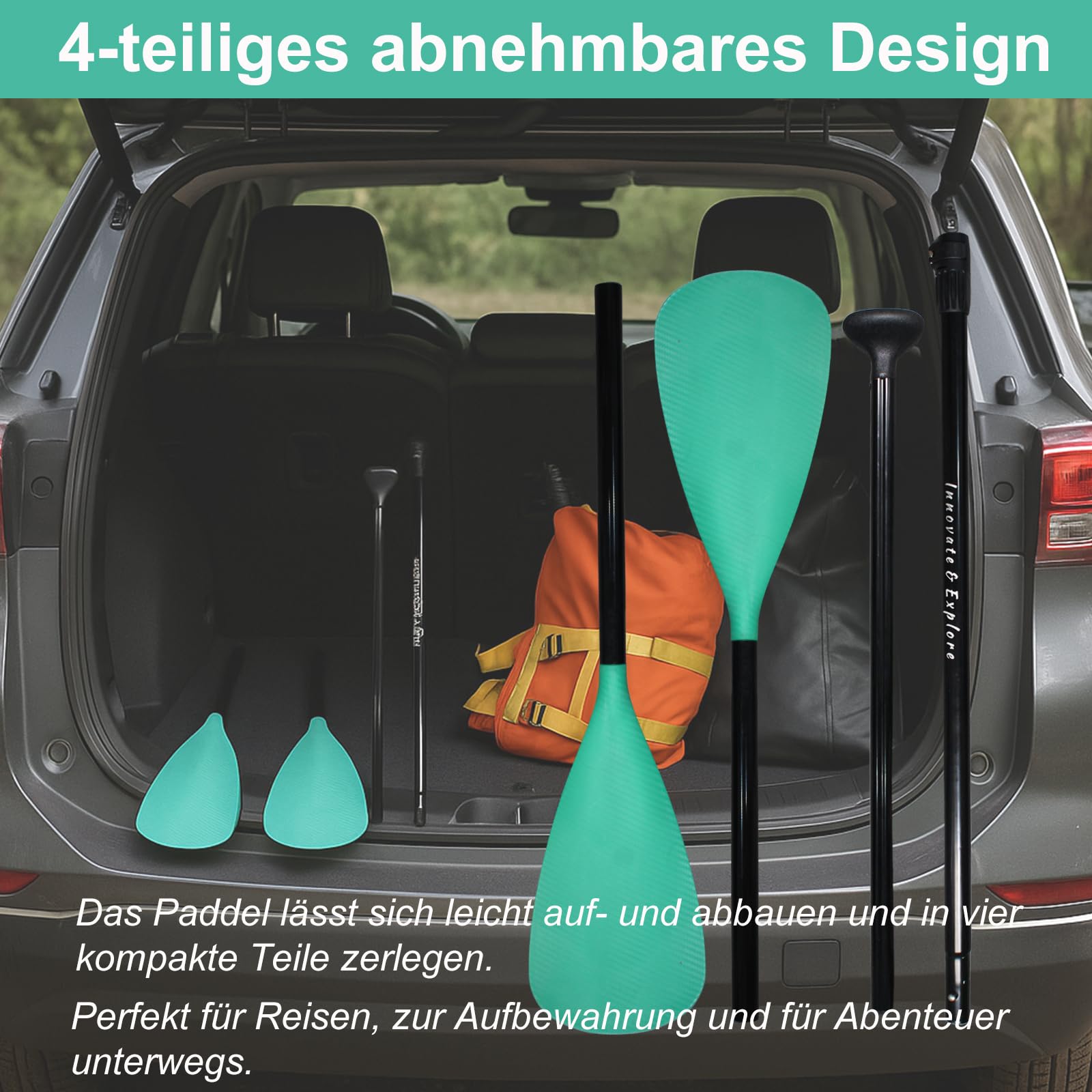 BeGrit Kajak Paddel Schwimmende Doppelpaddel 2-in-1 Verstellbar Kajakpaddel Abnehmbares SUP Hilfspaddel Ausziehbar Einzelpaddel Aluminium Bootsruder Notfall Paddel mit Paddelleine für Kajak Kanu