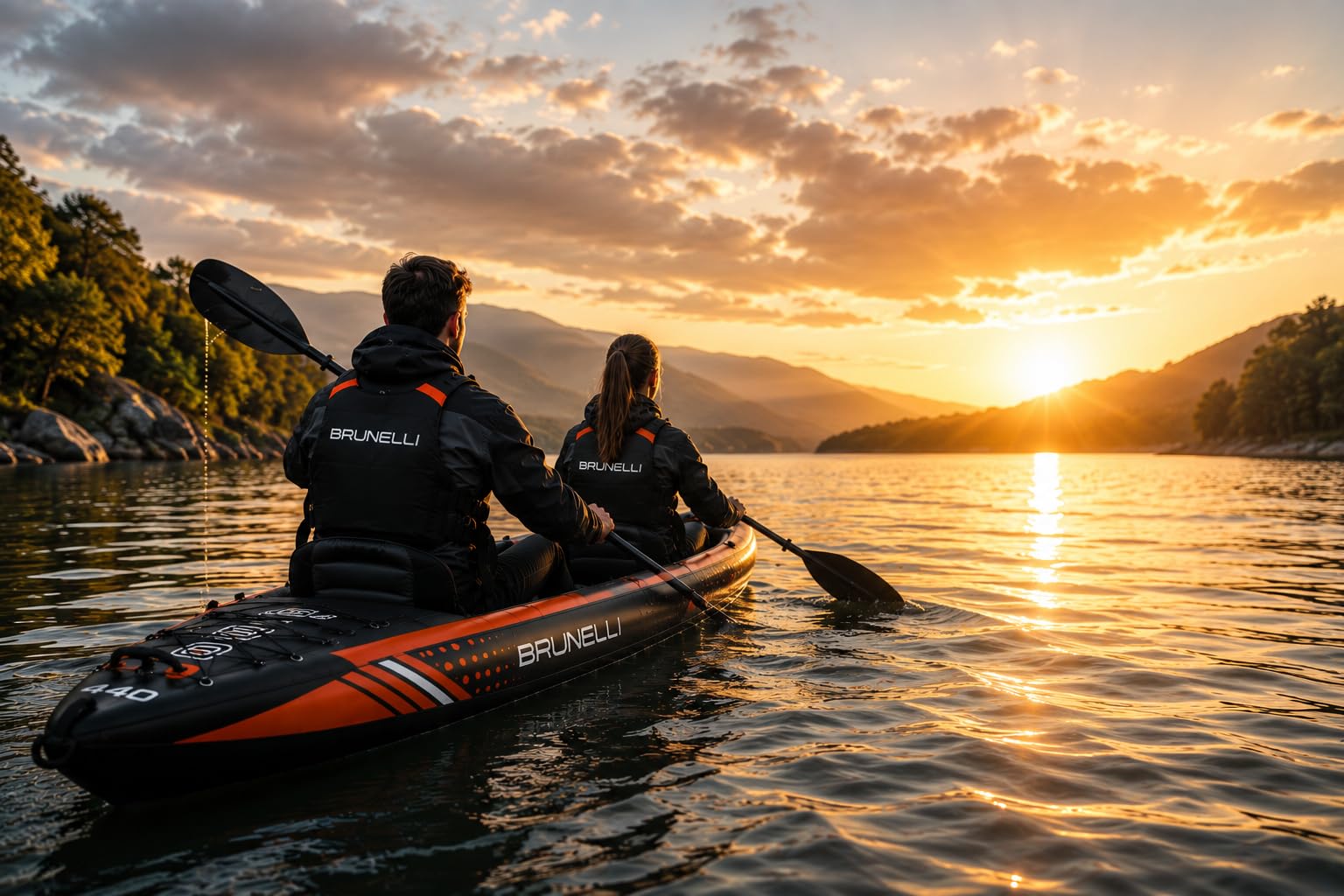 BRUNELLI Raptor 440 Kayak Gonfiabile per 2 Persone, Drop-Stitch Kayak da Touring, 10 PSI, 3 Camere d'Aria, Include 2 Pagaie, 2 Sedili, Pompa, Pinne e Borsa per il Trasporto