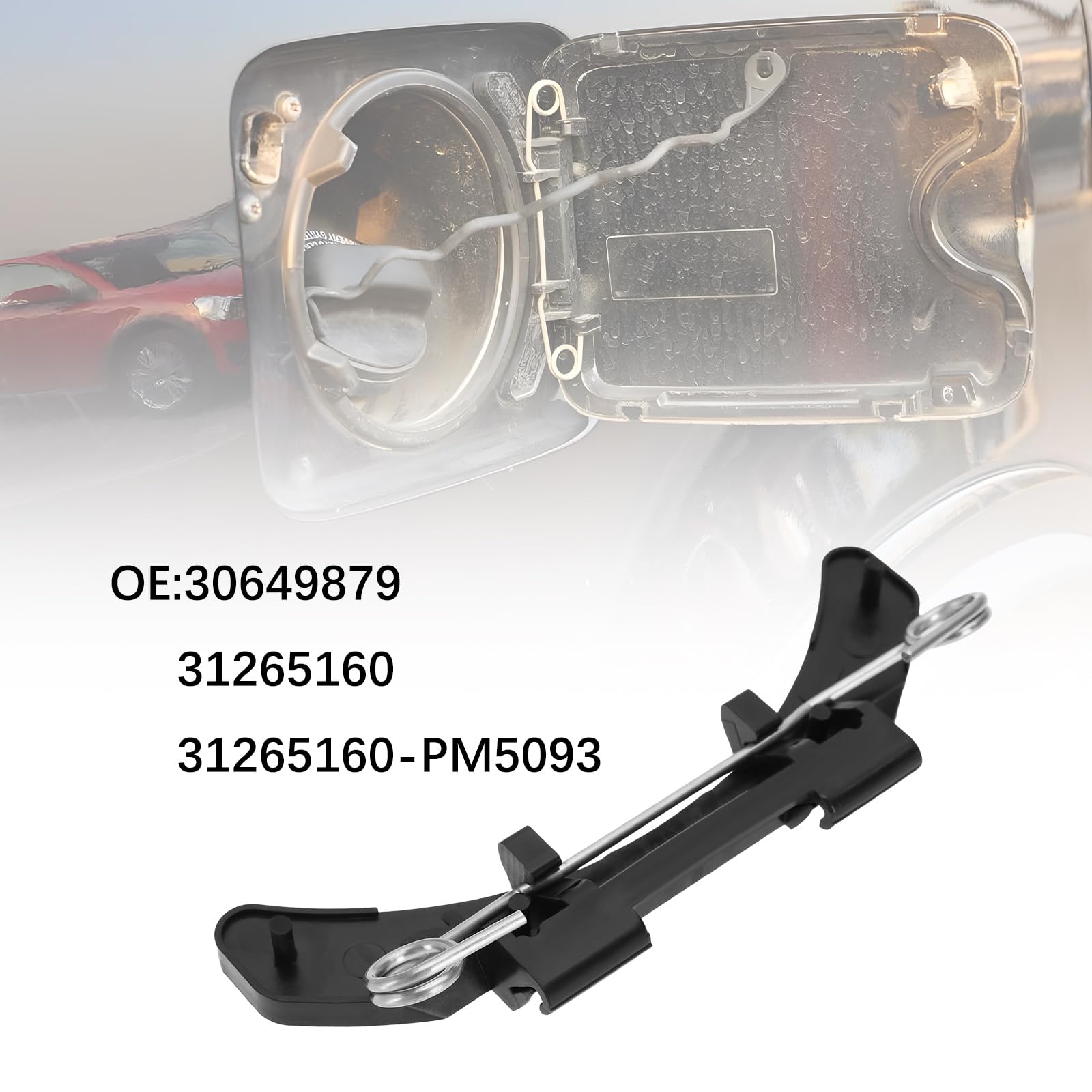 Bisagra de solapa para tanque de coche OE 30649879 31265160 31265160-PM5093 compatible con V70 S60 S80 XC90 solapa de combustible soporte de bisagra de plástico longitud 12,2 cm