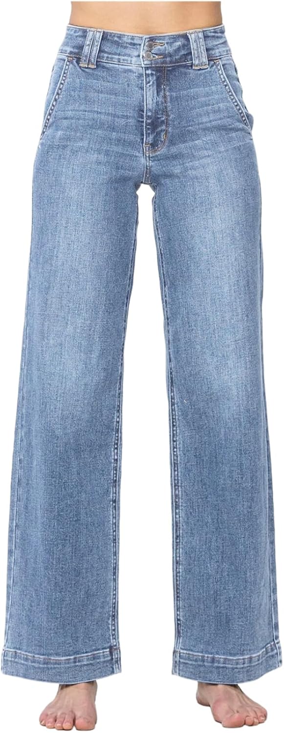 Astylish Women's High Waisted Wide Leg Straight Jeans