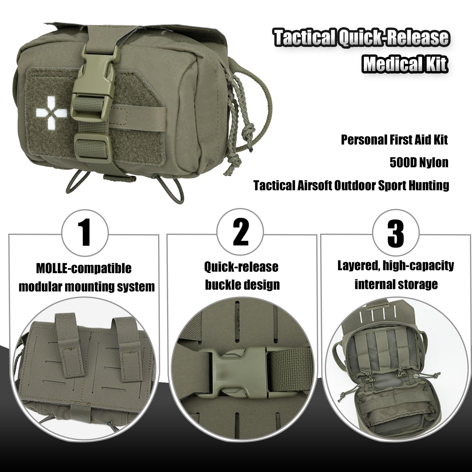 Funda Táctica para Kit de Primeros Auxilios (IFAK), Fundas MOLLE de Despliegue Rápido para Kits de Traumatología, para Emergencias Supervivencia Airsoft Deportes Al Aire Libre y Caza